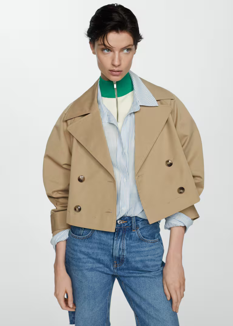 Cropped trench coat with lapels -  Women | Mango United Kingdom | MANGO (UK)