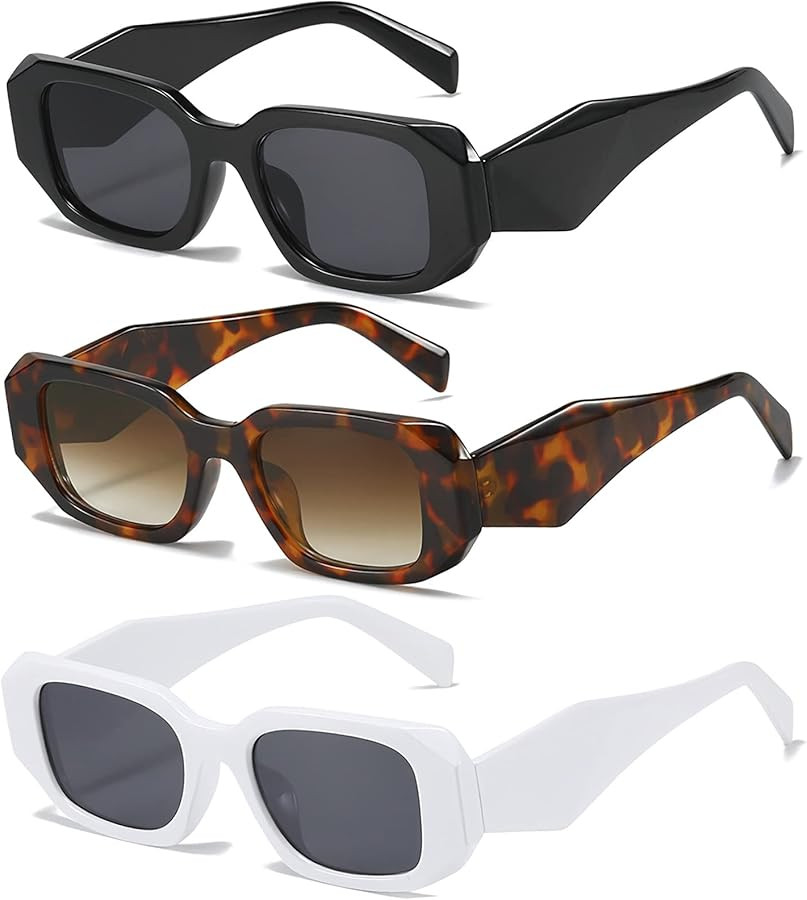 KUGUAOK Trendy Rectangle Sunglasses for Women 90s Retro Style Sun Glasses Outdoor Travel 100% UV ... | Amazon (US)