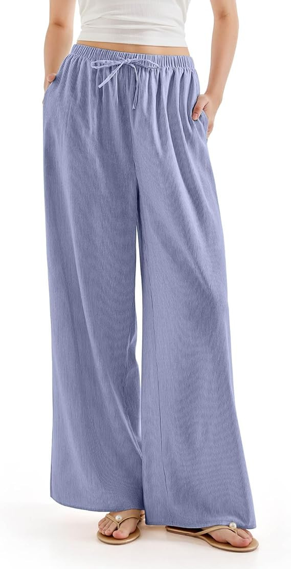 SUUKSESS Women Wide Leg Linen Pants with Pocket High Waisted Lounge Palazzo Pant | Amazon (US)