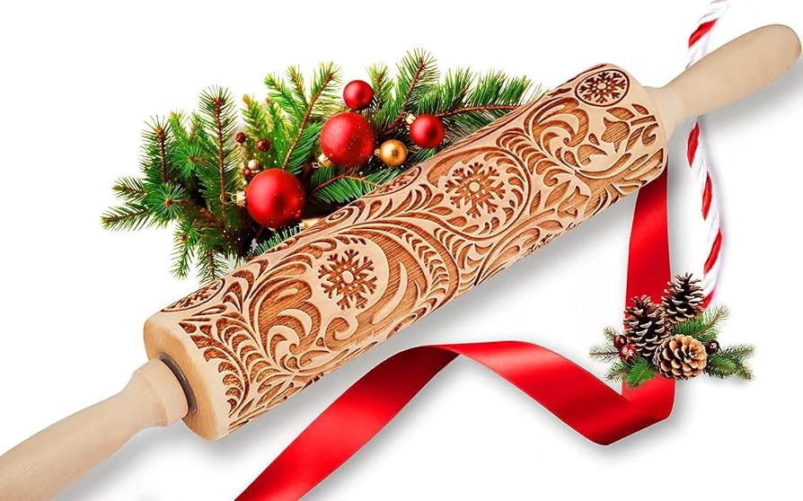 Christmas Gifts Wooden Embossed Rolling Pin for Baking, Stocking Stuffers Gifts for Women, Deep E... | Amazon (US)