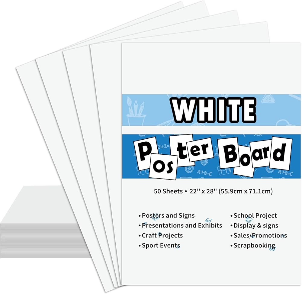 50PCS White Poster Board 22"X28",Value Poster Board for School Craft Project Presentation Drawing... | Amazon (US)