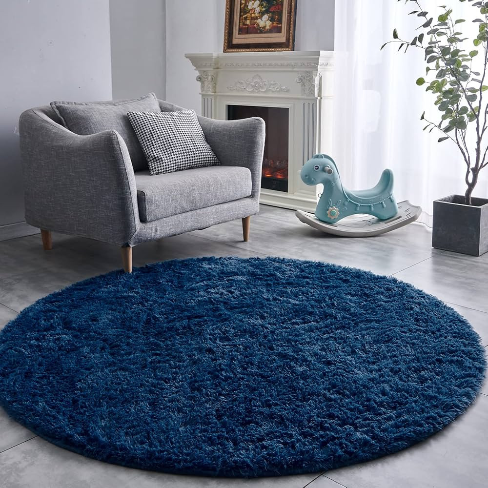 FJZFING Navy Blue Round Rug Ultra-Soft Plush Modern 4x4 Circle Area Rug for Kid's Bedroom, Fluffy... | Amazon (US)