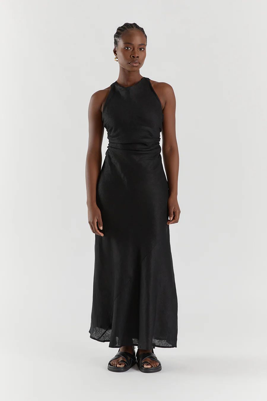 ROSE BLACK LINEN MAXI DRESS | DISSH