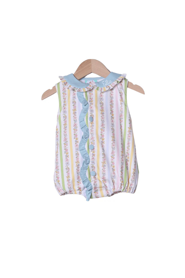 TSF x Shelby Back Pretty Floral Stripe Button Bubble | The Smocked Flamingo