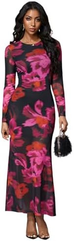 Verdusa Women's Floral Mesh Maxi Dresses Elegant Formal Long Sleeve Spring Wedding Guest Dress Co... | Amazon (US)