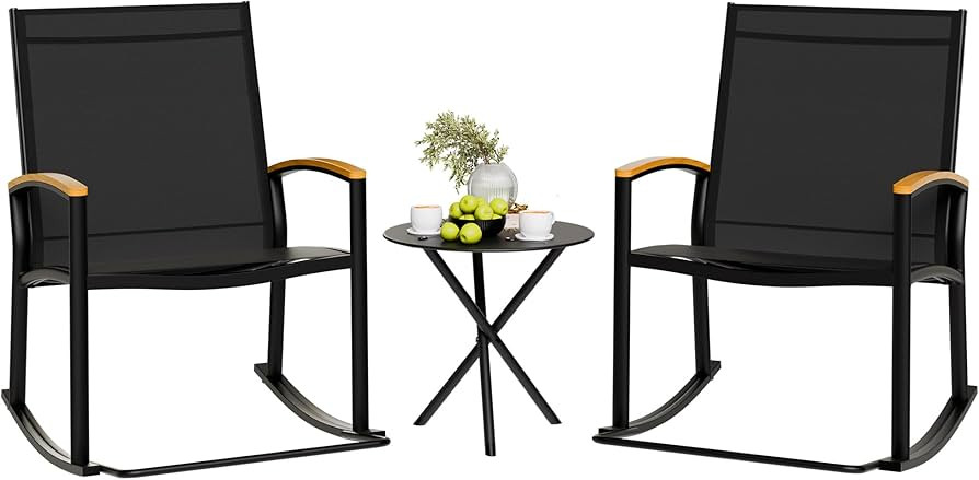 Shintenchi 3 Piece Outdoor Rocking Bistro Set, Textilene Fabric Small Patio Furniture Set, Front ... | Amazon (US)