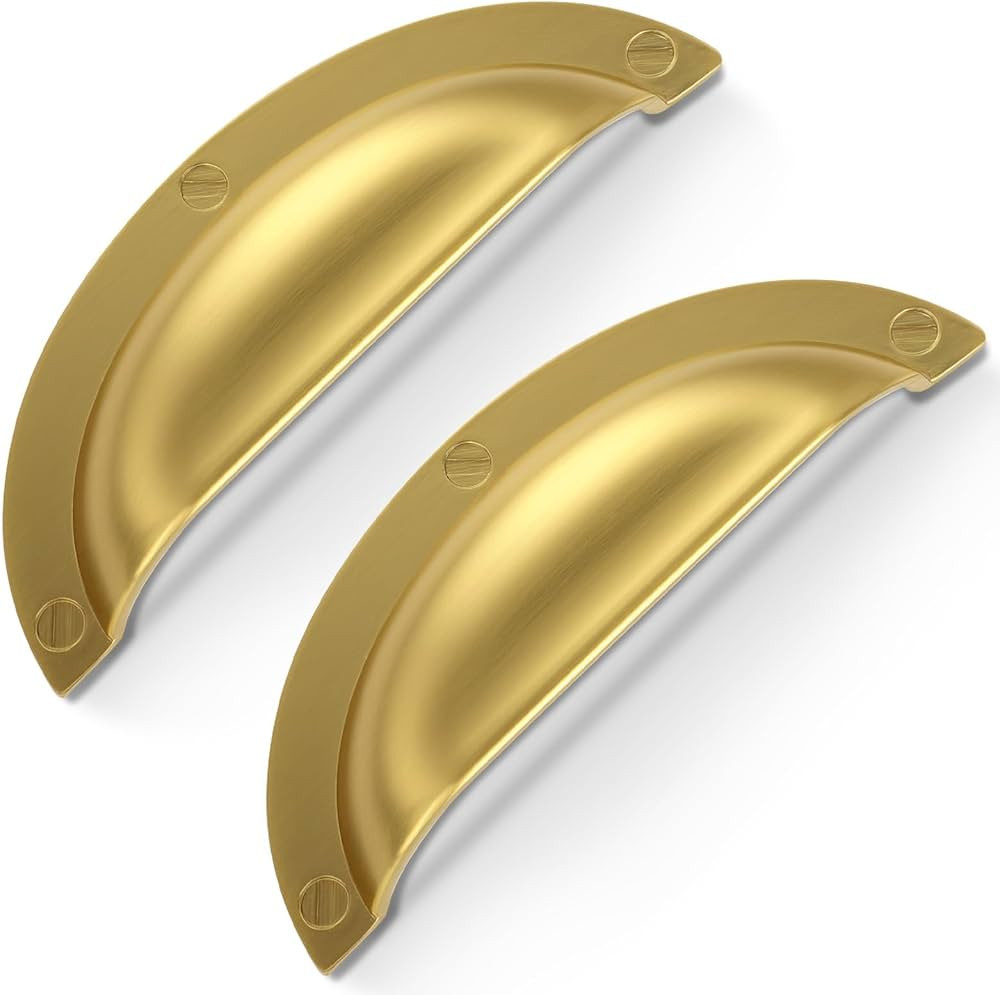 12 Pack Brushed Gold zinc Alloy Cabinet Cup pulls,Vintage Retro Solid 3 Inch （76mm） Hole Cent... | Amazon (US)