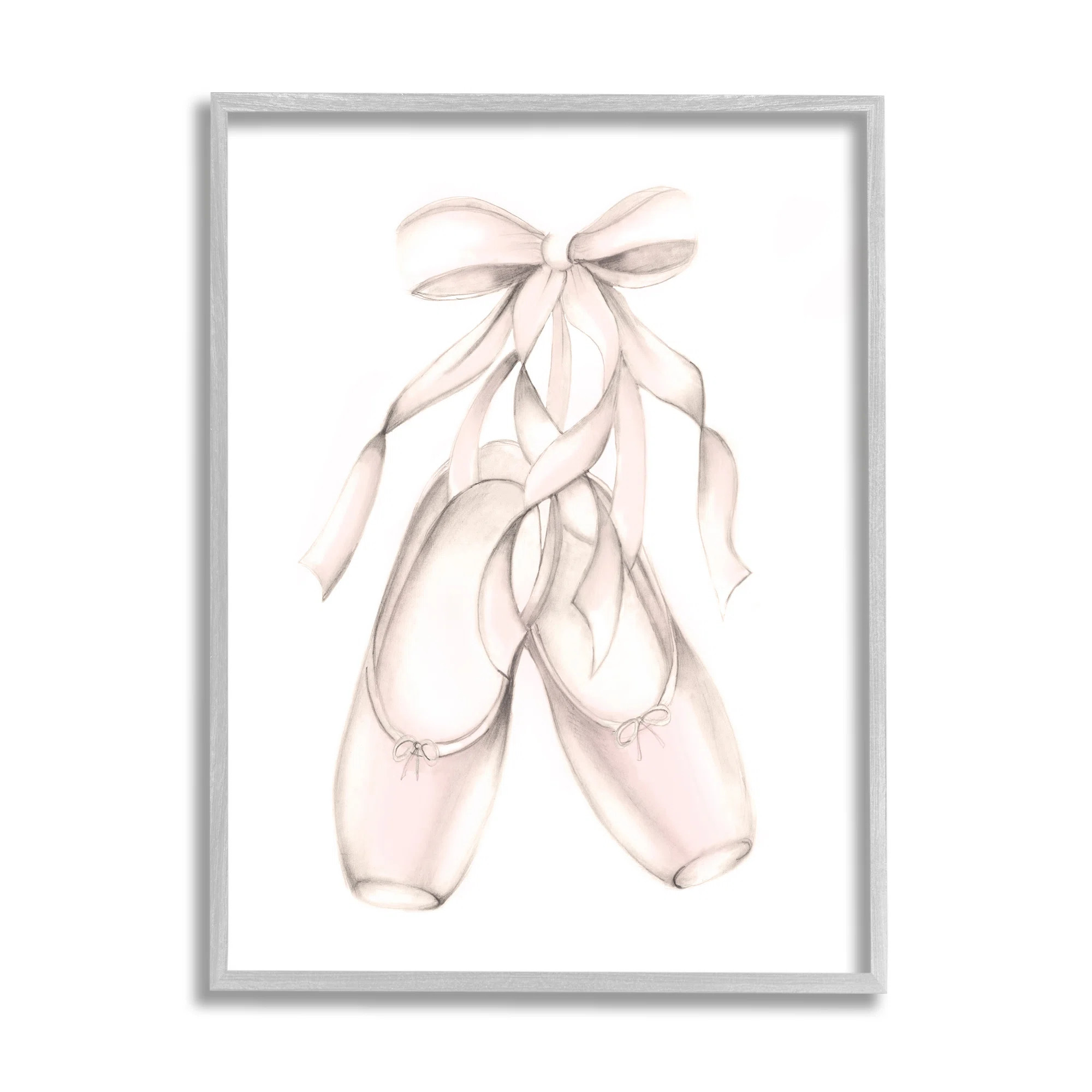 Soft Pink Ballerina Slippers Ballet Dance Shoes Gray Farmhouse Rustic Oversized Framed Giclee Tex... | Wayfair North America