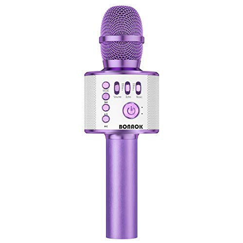 BONAOK Wireless Bluetooth Karaoke Microphone, 3-in-1 Portable Handheld Mic Speaker Machine for All Smartphones, for Girls Boys Kids Adults All Age Q37(Light Purple) | Amazon (US)