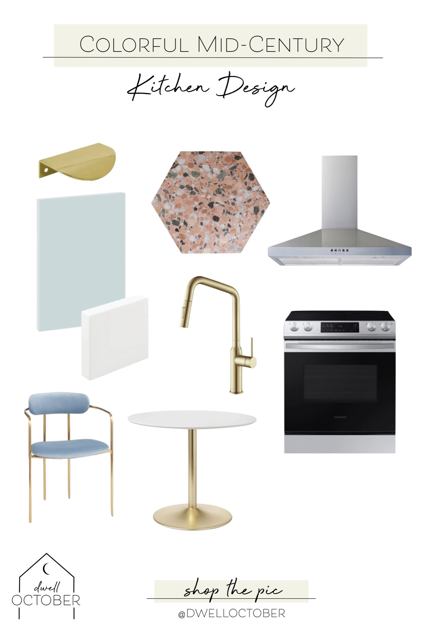 the kitchen at the #goldengirlscondo was all about experimenting with color! we paired @semihandmade Supermatte Agave Slab cabinets with this fun terrazzo-inspired backsplash tile from @tilebar. gold finger pulls and a gold faucet add a touch of glam to this modern kitchen design. #dwelloctober

#LTKhome