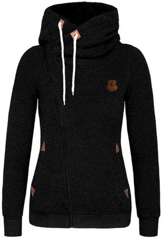 Newbestyle Womens Hoodies Hooded Jersey Jackets Oblique Zipper Fleece Jumper Sweatshirt | Amazon (US)