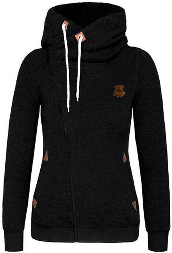 Newbestyle Womens Hoodies Hooded Jersey Jackets Oblique Zipper Fleece Jumper Sweatshirt | Amazon (US)