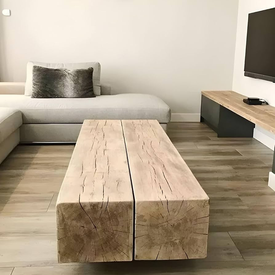 LAKIQ Rectangular Wooden Coffee Table Farmhouse Natural Solid Wood Living Room Center Table Retro... | Amazon (US)