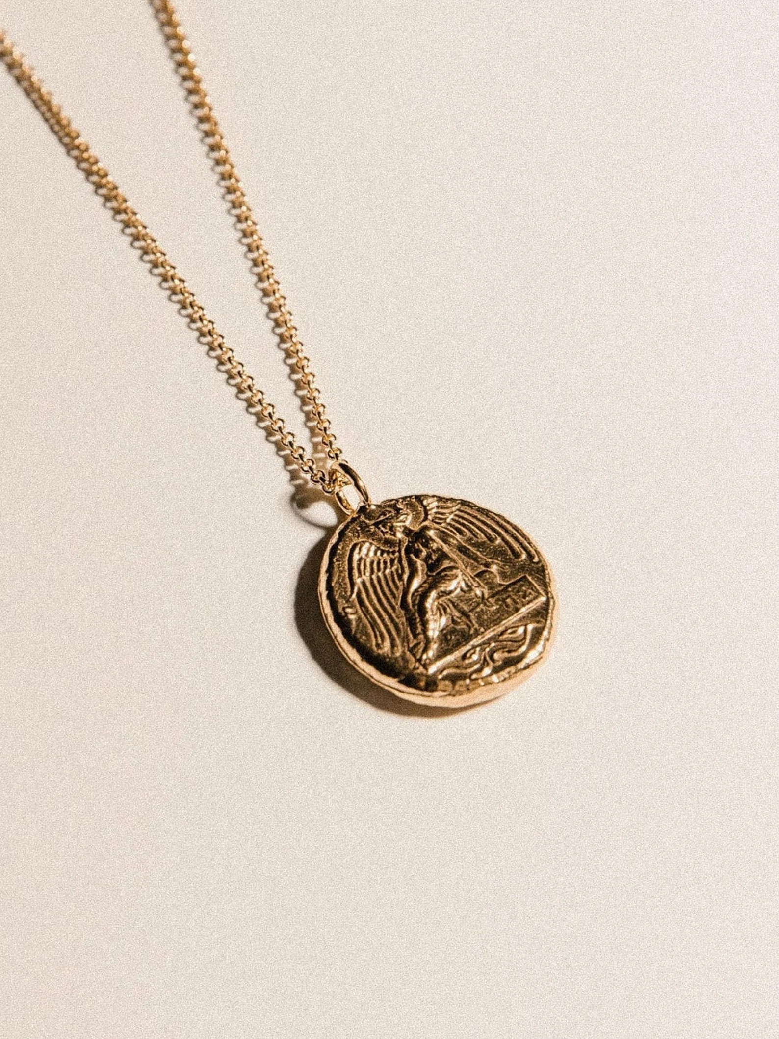 Winged Victory Necklace, 24K Gold Plated Necklace, Christmas Gifts, Gold Coin Necklace, Gold Laye... | Etsy (US)