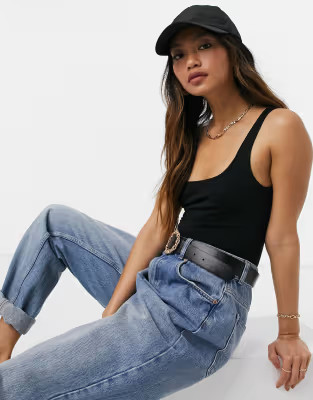 ASOS DESIGN organic cotton scoop neck tank bodysuit in black | ASOS (Global)