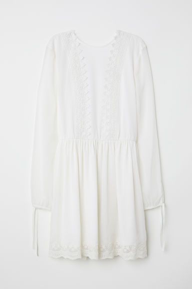 H & M - Chiffon Dress with Lace - White | H&M (US)