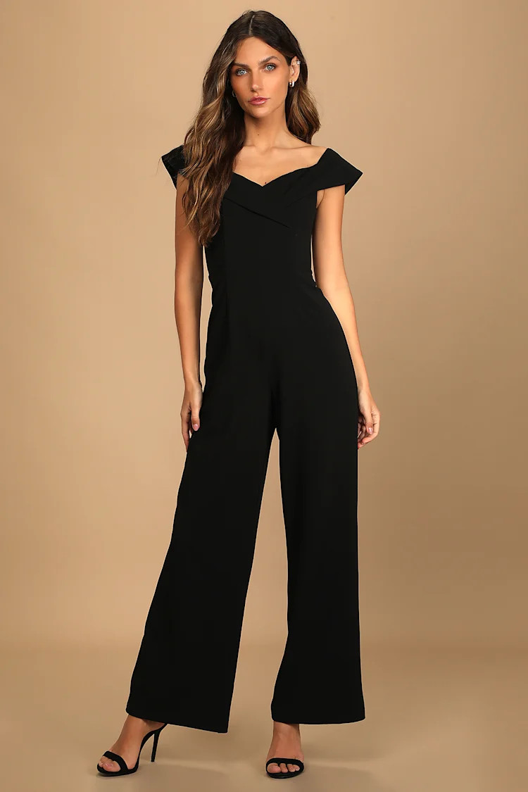 Love Me Tomorrow Black Off-the-Shoulder Wide-Leg Jumpsuit | Lulus (US)