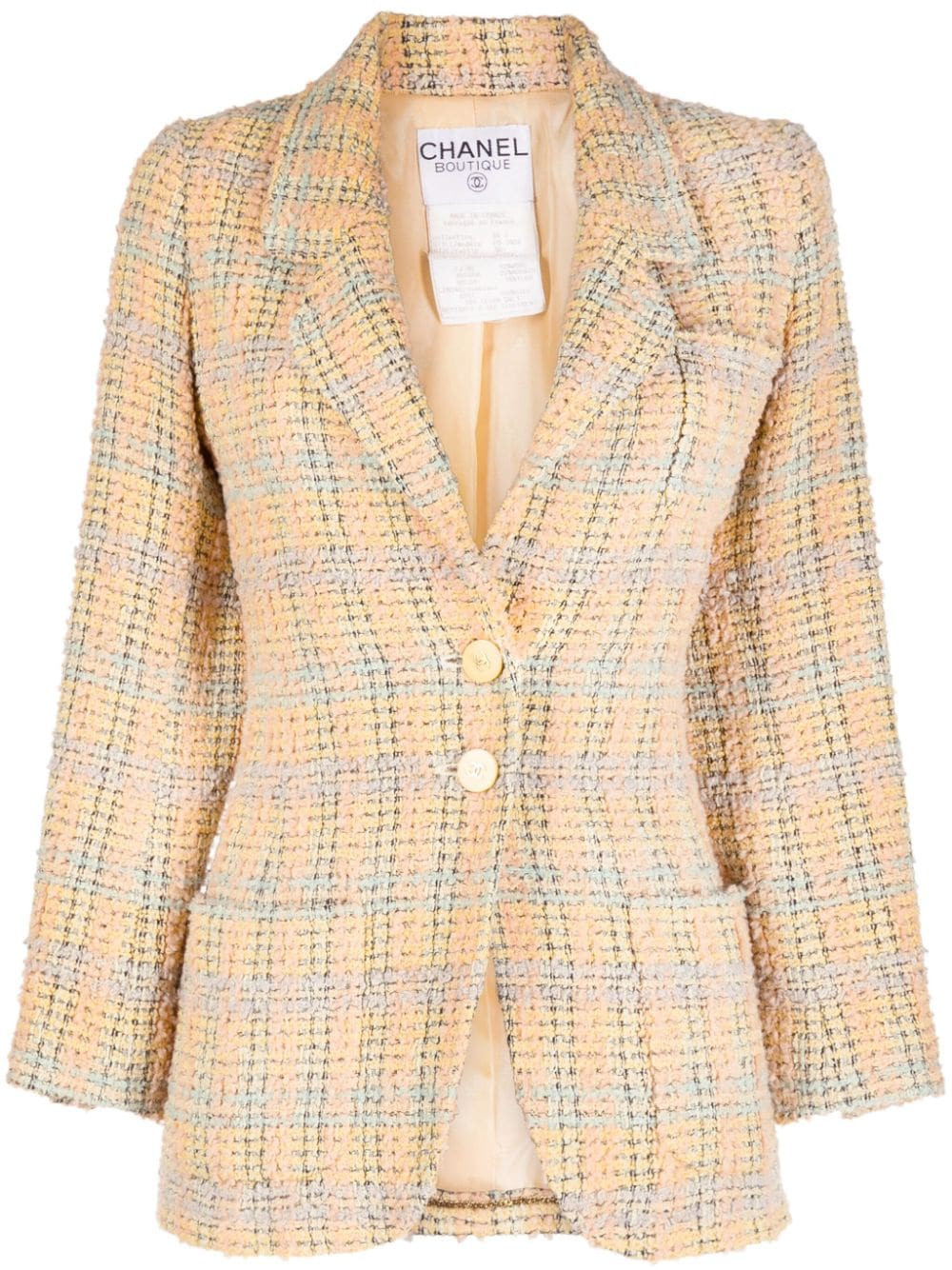 CHANEL Pre-Owned 1994 single-breasted tweed jacket - Yellow | Farfetch Global