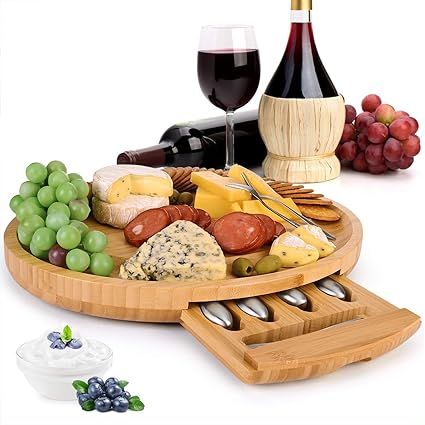 WoneNice Oval Cheese Board Set with Hidden Cutlery Drawer and 4 Stainless Steel Knife & 4 Cheese ... | Amazon (US)
