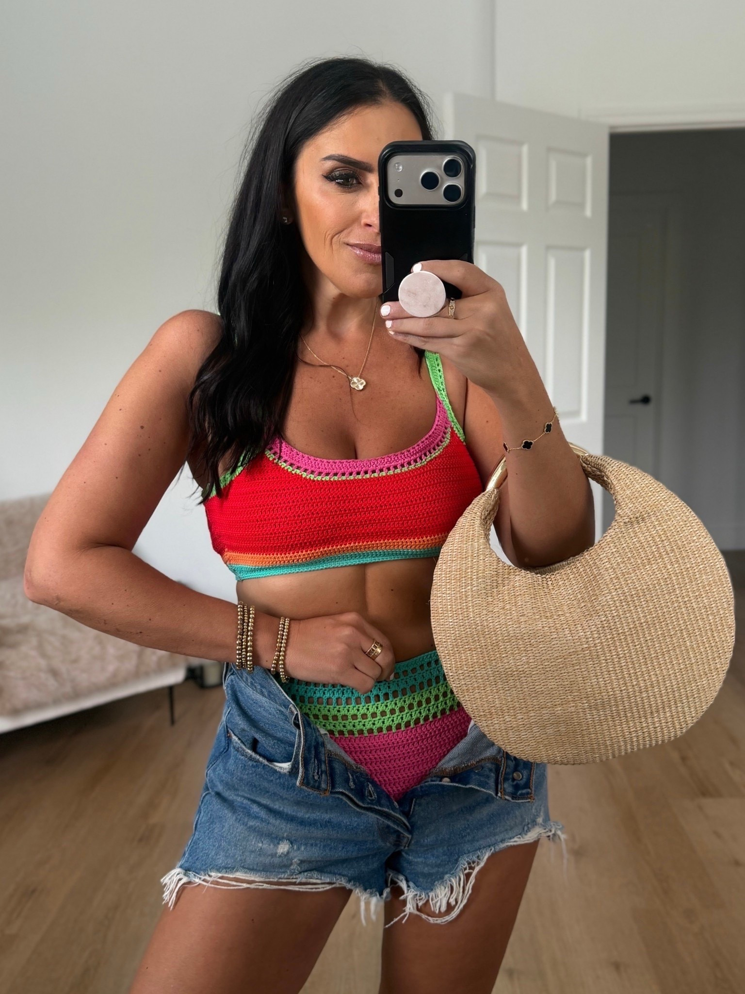 Beach Riot Milana Crochet Bikini Top wearing size medium 

Beach riot Karmen Crochet Bikini Bottoms wearing size medium 