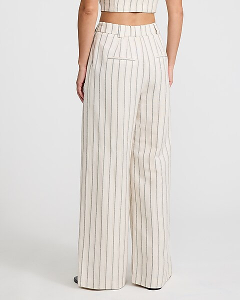 Linen-Blend Striped High Waisted Relaxed Trouser | Express