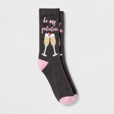 Women's Valentine's Day Galentine's Crew Socks - Charcoal One Size | Target