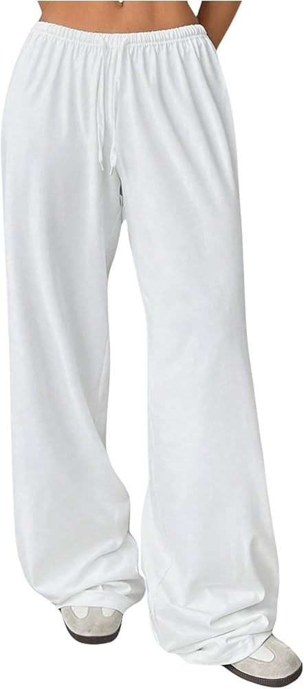 SHENHE Women's Wide Leg Pants Casual Drawstring Y2k Low Rise Lounge Pants Loose Trousers | Amazon (US)