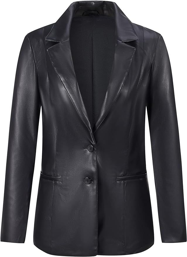 RISISSIDA Women Faux Leather Blazer Jackets/Shacket for Spring and Fall Fashion, Vegan Leather Bu... | Amazon (CA)