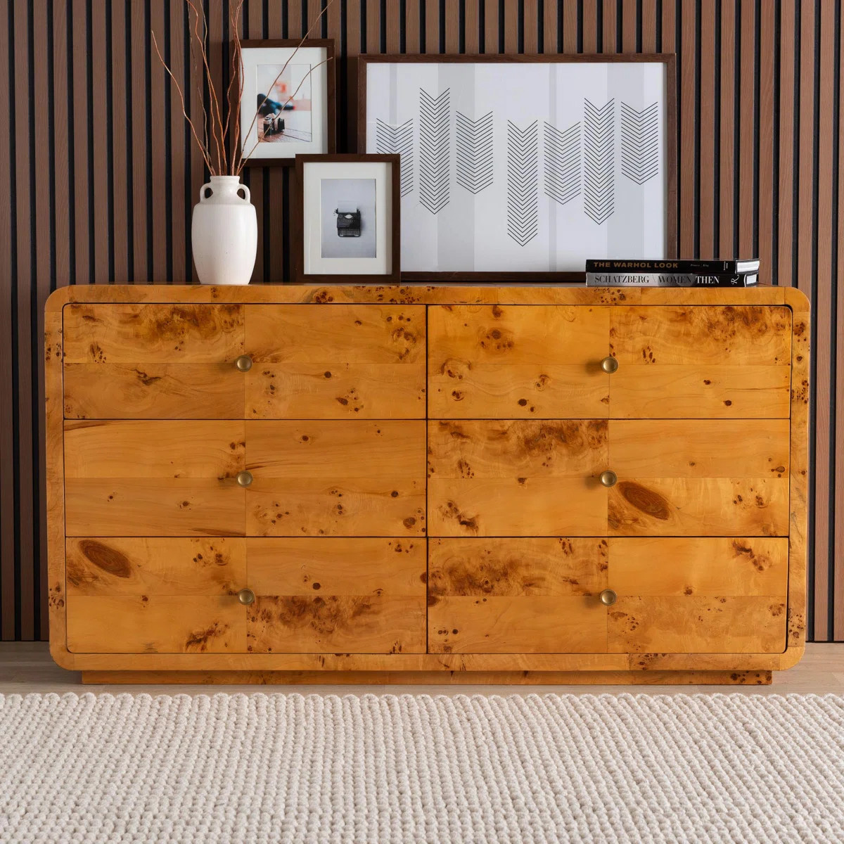 Dynell Modern And Contemporary Natural Real Burl Wood 6-Drawer Dresser | Wayfair North America