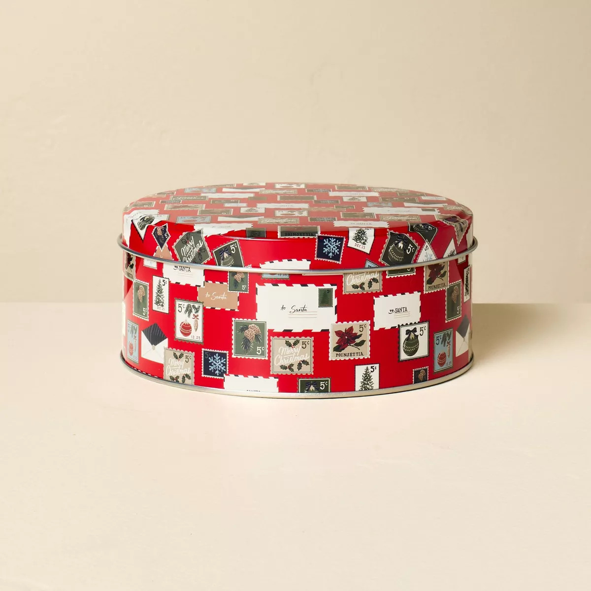 Vintage Christmas Stamp Motif Christmas Gift Tin Red - Hearth & Hand™ with Magnolia | Target