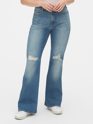 High Rise Distressed Flare Jeans with Secret Smoothing Pockets | Gap (US)