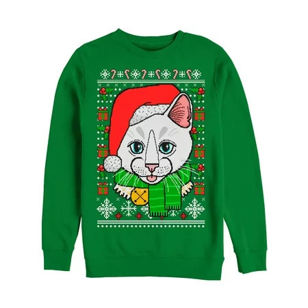 Women s Lost Gods Ugly Christmas Crazy Cat Sweatshirt Kelly Green X Large | Walmart (US)