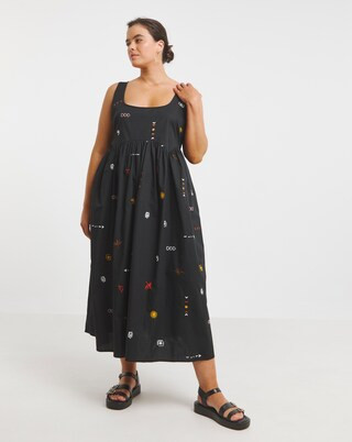 Black Embroidered Poplin Apron Dress | Simply Be (UK)
