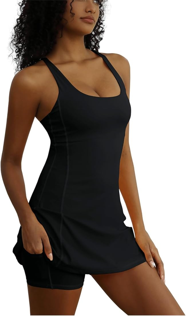 Tennis Dress for Women Workout Dress with Built-in Bra & Shorts Pockets Athletic Dress for Exercise  | Amazon (US)