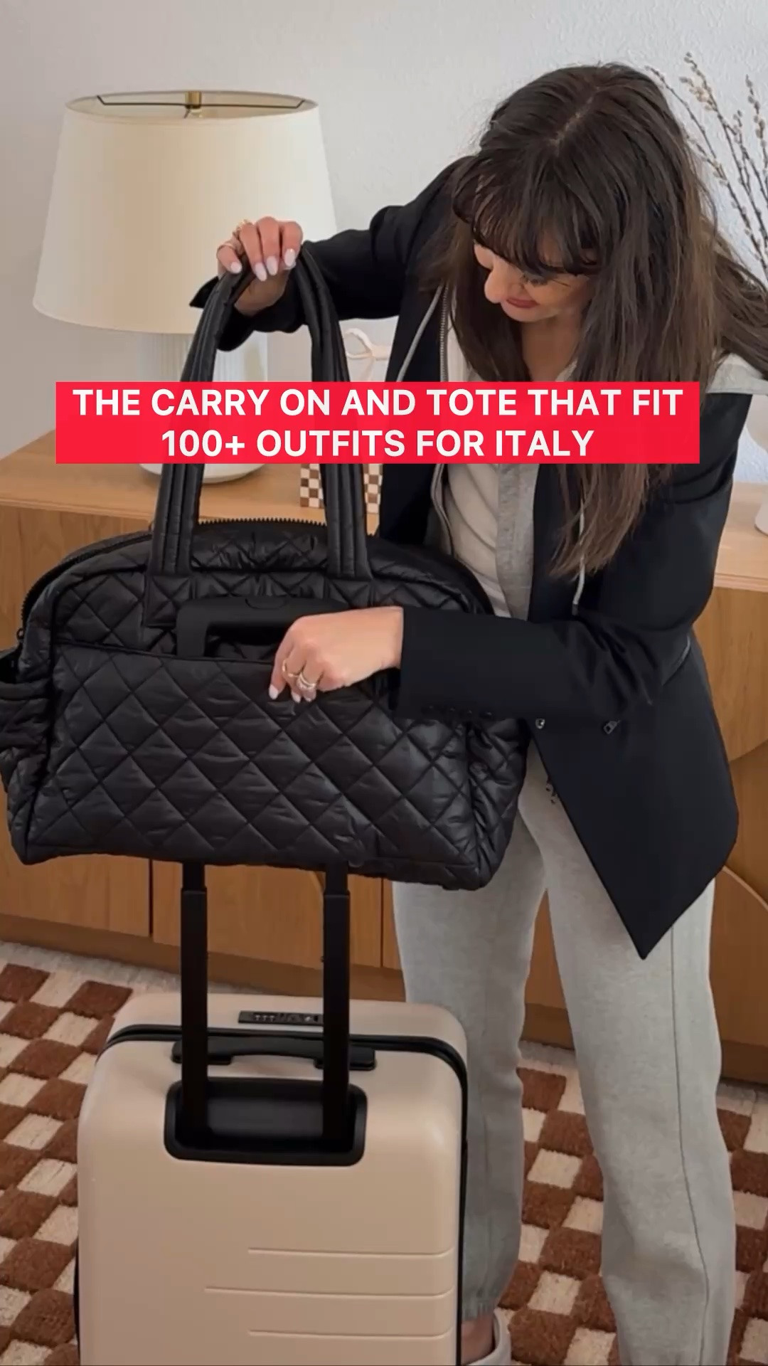 This carryon and tote combo is stylist approved, fits over 100 outfits, and when when packed weighs in under 25 pounds per piece.

The carryon comes in 7 colors for under $120, making the set with the matching tote less than the price of one MZ Wallace quilted tote.