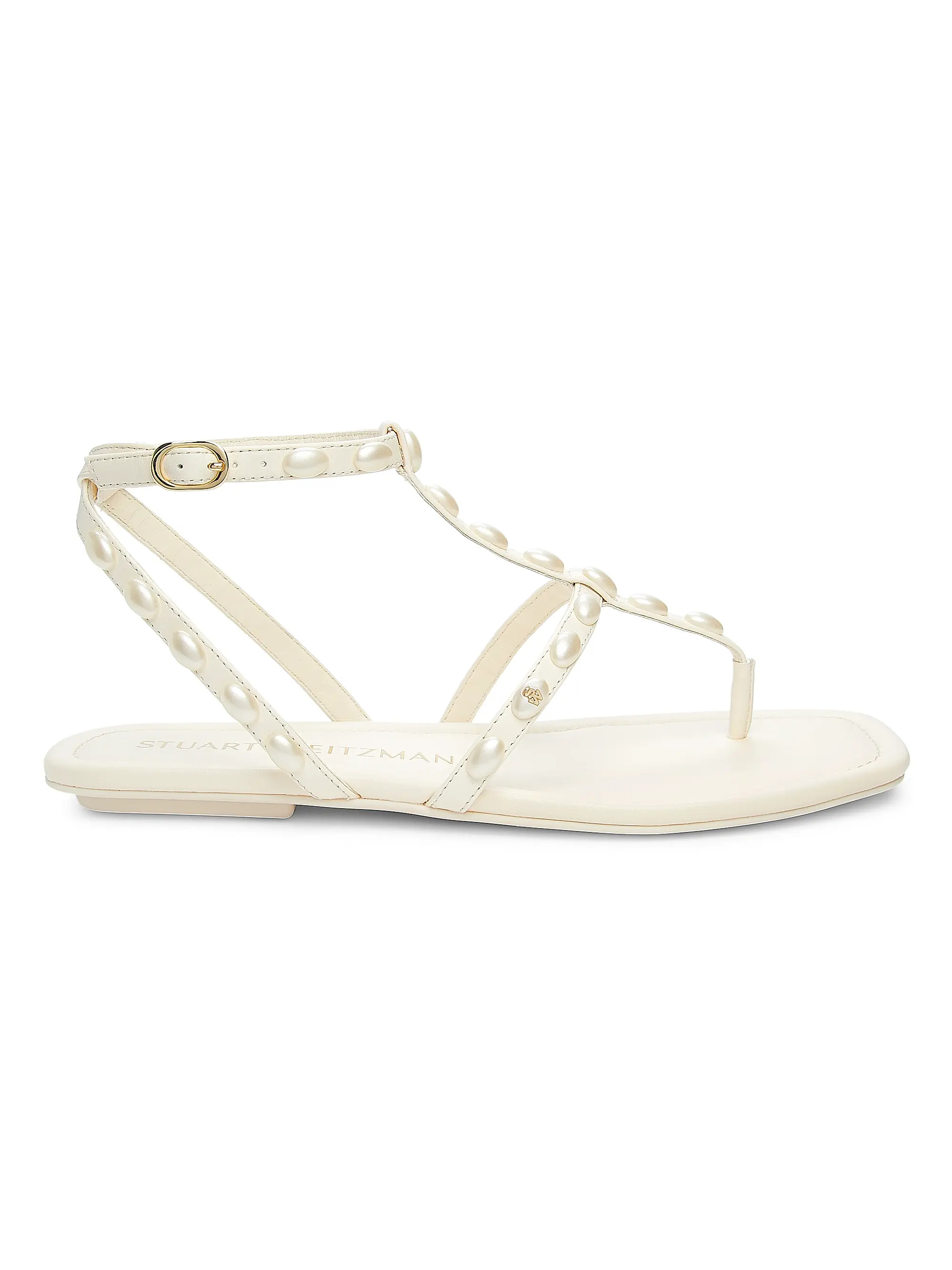 Shop Stuart Weitzman Pearlita Lacquered Leather Flat Sandals | Saks Fifth Avenue | Saks Fifth Avenue
