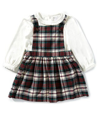 Ralph Lauren Baby Girls Sleeveless Plaid Oxford Jumper Dress & Puffed-Sleeve Bodysuit Set | Dilla... | Dillard's