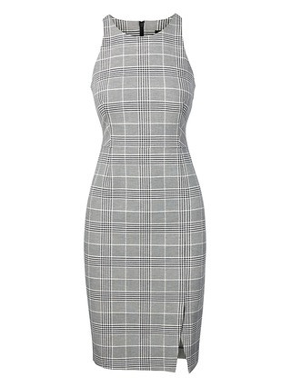 Plaid Bi-Stretch Racer-Neck Sheath Dress | Banana Republic US