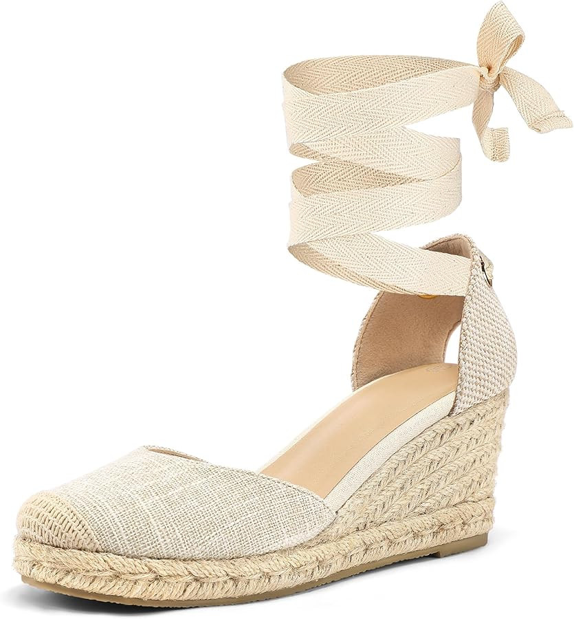 mysoft Women's Espadrille Platform Wedge Sandals Closed Toe Ankle Strap Lace up Summer Shoes | Amazon (US)