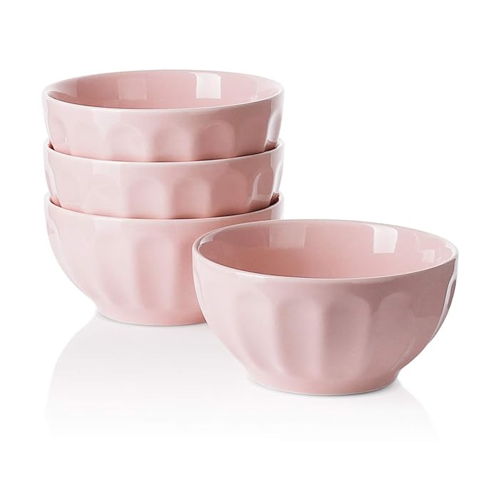 Sweese 106.108 Porcelain Fluted Bowls - 26 Ounce for Cereal, Soup and Fruit - Set of 4, Pink | Amazon (US)