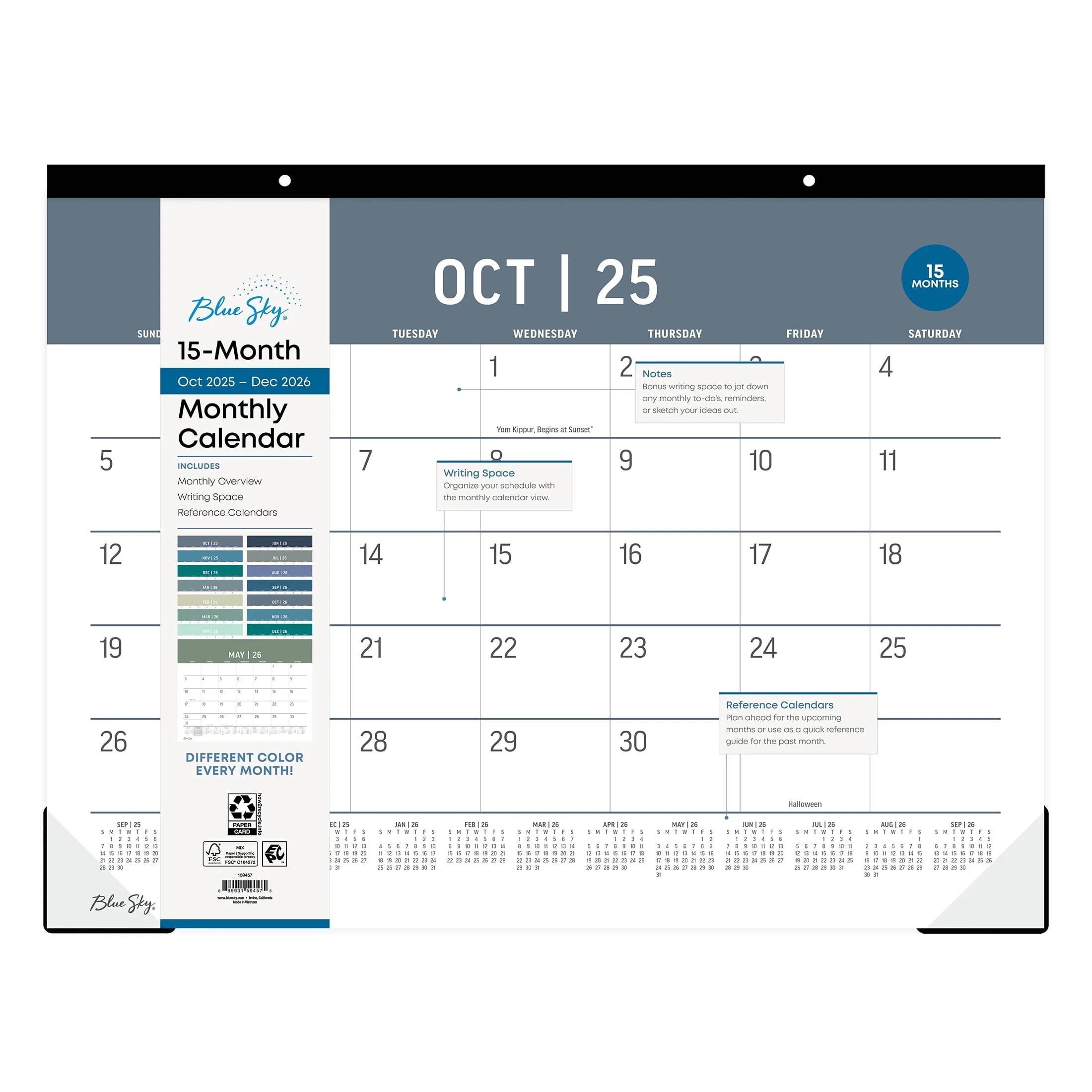 Blue Sky Monthly Desk Pad Large (22" x 17") Assorted Pro Color 15-Month (October 2025 - December ... | Walmart (US)