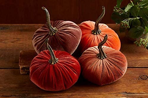 Small Velvet Pumpkins Set of 4 Includes Rust Bronze Tangerine Orange and Harvest Orange, Handmade... | Amazon (US)