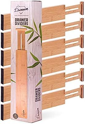 Drawer Dividers Bamboo Kitchen Organizers Set of 6 - Spring Loaded Drawer Divider Adjustable & Ex... | Amazon (US)