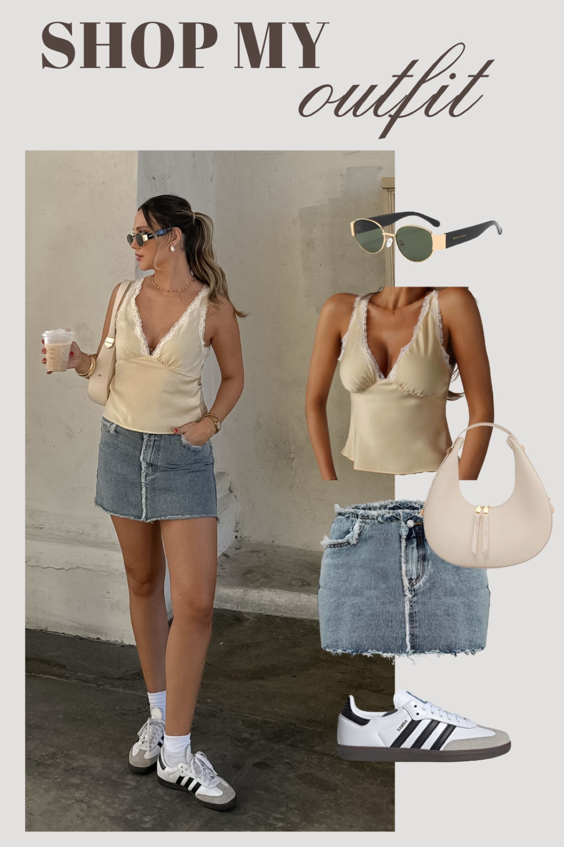 a casual chic summer outfit 

#summerlook #summeroutfitideas #summeroutfit #casualsummeroutfit #butteryellow #yellowtop #denimskirt #denimminiskirt #adidassamba 

#LTKFindsUnder100 #LTKStyleTip