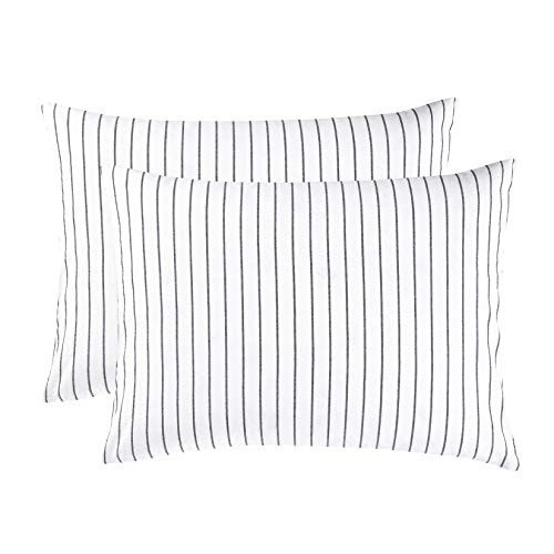 Wake In Cloud - Striped Pillow Cases, 100% Washed Cotton, Ticking Stripe Vertical Pinstripe Neutral Farmhouse, Set of 2 Pillowcases Pillow Shams Covers, White, Standard Size 20x26 Inches | Amazon (US)
