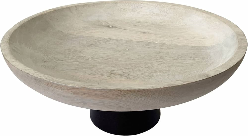 BluHermit Wooden Fruit Bowl for Kitchen Counter, Mango Wood Bowl 12 Inch, White Serving Bowl with... | Amazon (US)