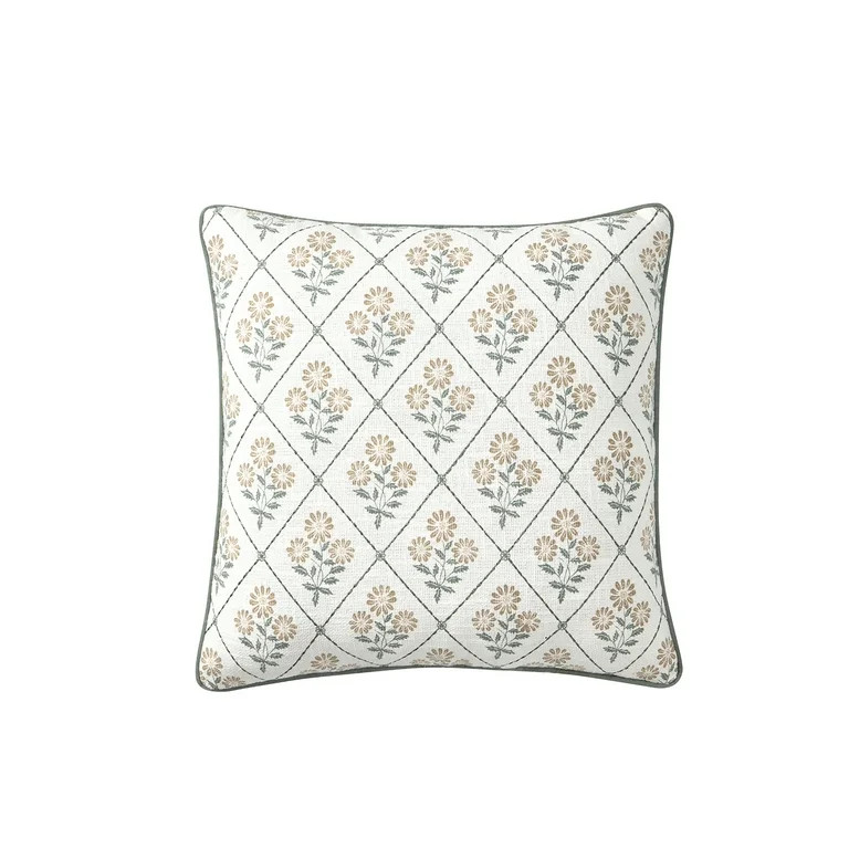 My Texas House 18" x 18" Camilia Dusty Green Floral Diamond Decorative Pillow Cover | Walmart (US)