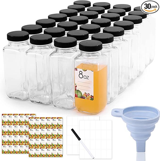 Amazon.com: MIUKAA 30-Pack 8 oz Clear Glass Bottles with Airtight Caps, Reusable 8 oz Juicing Bottle | Amazon (US)