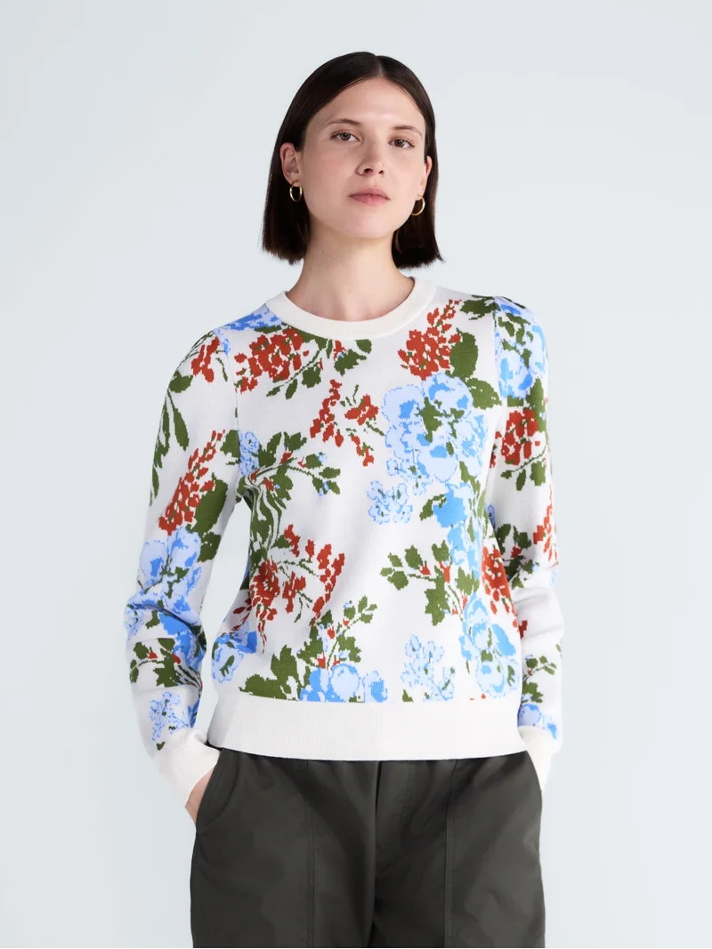 Free Assembly Women's and Women's Plus Sweater with Long Puff Sleeves, Midweight, Sizes XS-4X | Walmart (US)