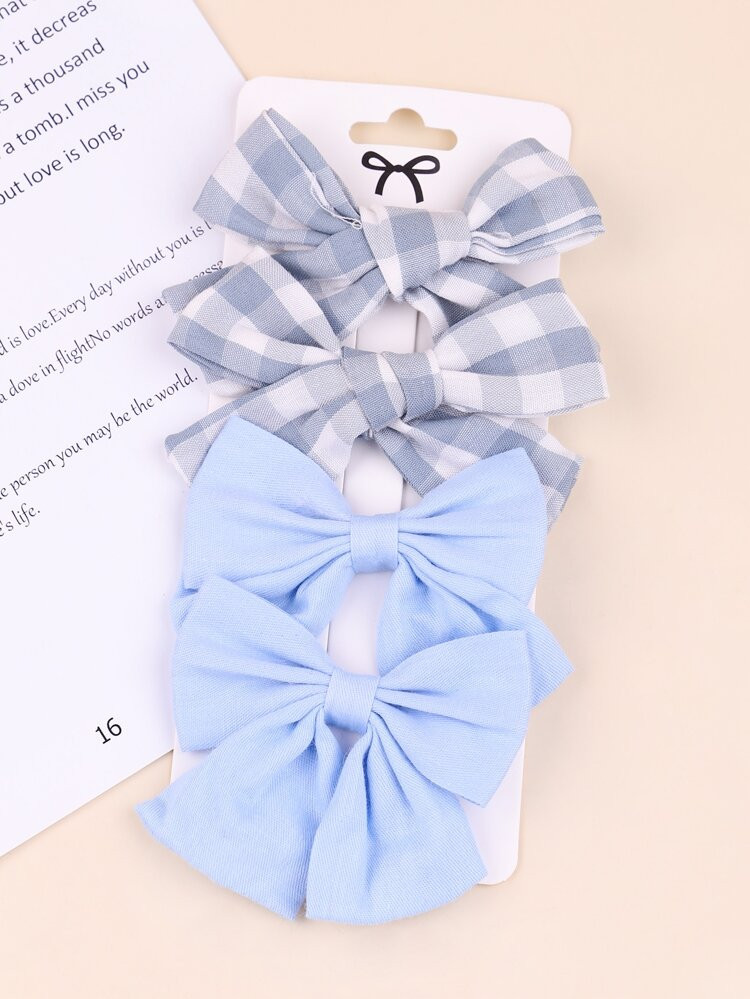 4pcs Toddler Girls Plaid Pattern Bow Knot Hair Clip | SHEIN